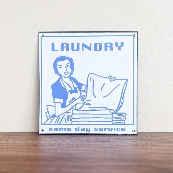 Vintage Metal Laundry Sign | Same Day Service Retro Wall Decor - Picture 1 of 4